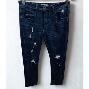 Ring of Fire Women’s Slim Jeans Size 14 Mid Rise Blue Distressed Grunge Denim